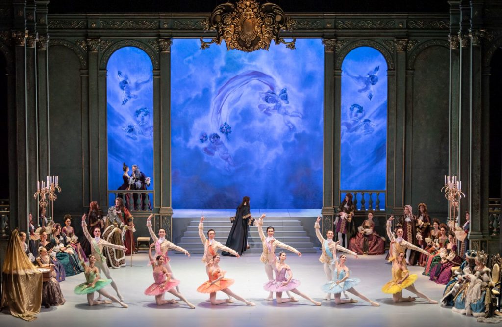 1.A.Fujii (Fairy of Wisdom), A.Pera (Fairy of Grace), E.V.Gonzales (Fairy of Force), R.Zvonařová (Lilac Fairy), M.Hejduková (Fairy of Beauty), K.Němečková (Fairy of Eloquence), P.Holeček (Carabosse), and ensemble, “The Sleeping Beauty” by M.Haydée after M.Petipa, Czech National Ballet 2021 © S.Gherciu 