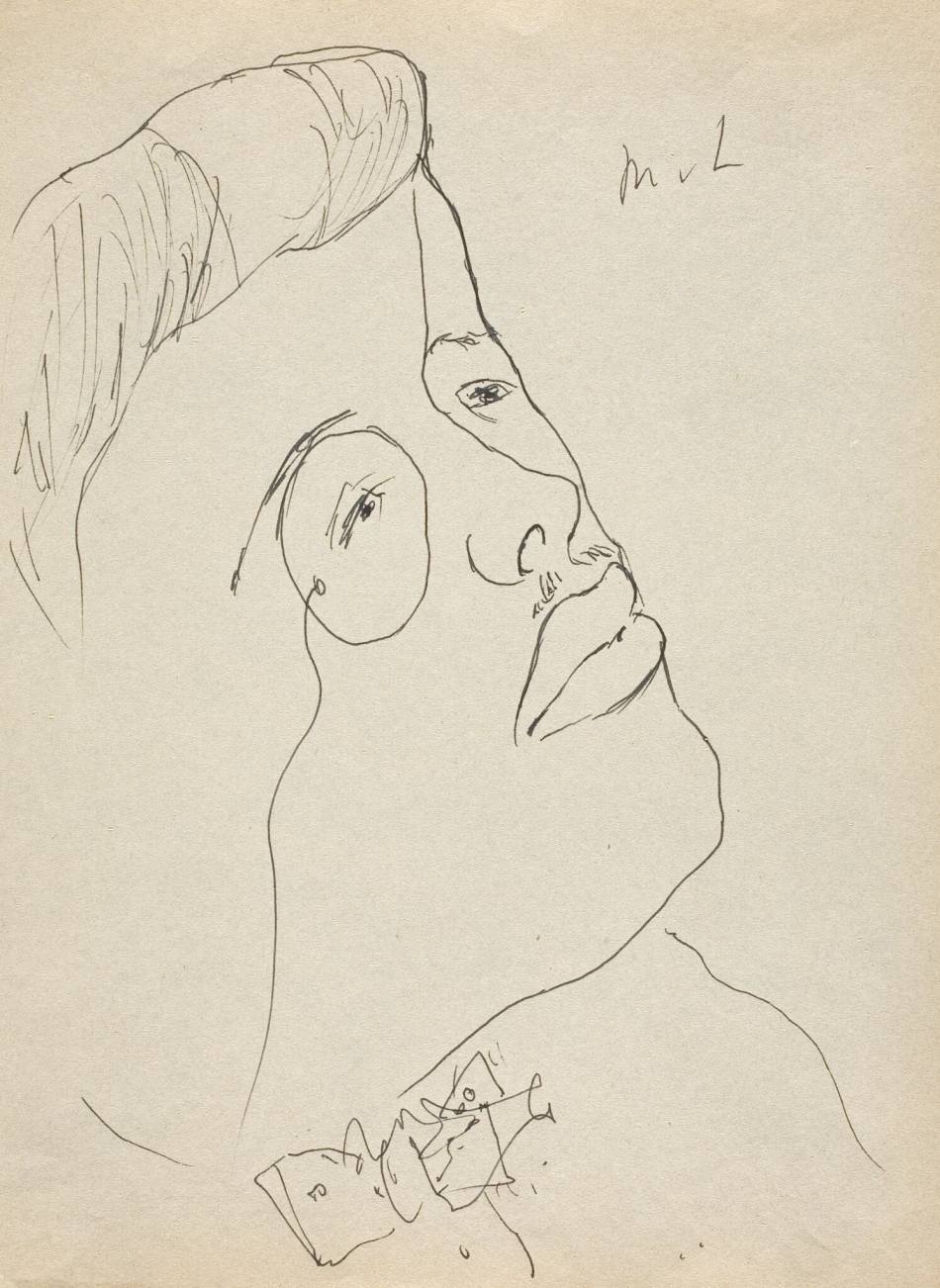 1. M.Larionov (1881-1964), Sergei Diaghilev, 1920 – 1930; paper, black ink, pen, 27 x 20 © Tretyakov Gallery 