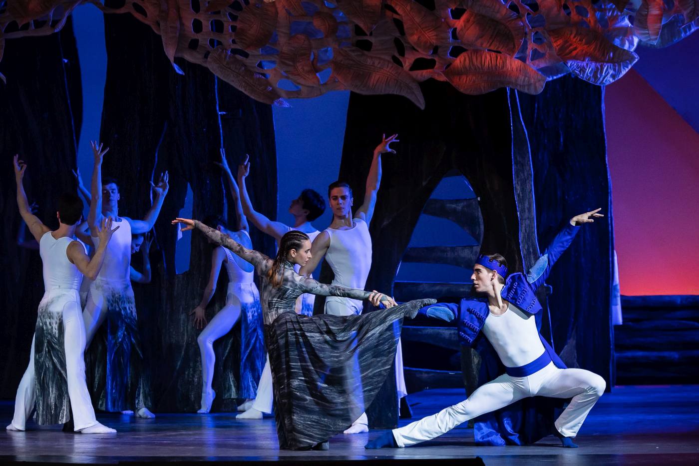 2. J.Carulla Leon (Fairy Witch), Á.Balázsi Gergő (Prince), and ensemble, “The Wooden Prince” by L.Velekei, Hungarian National Ballet 2023 © A.Nagy / Hungarian State Opera 