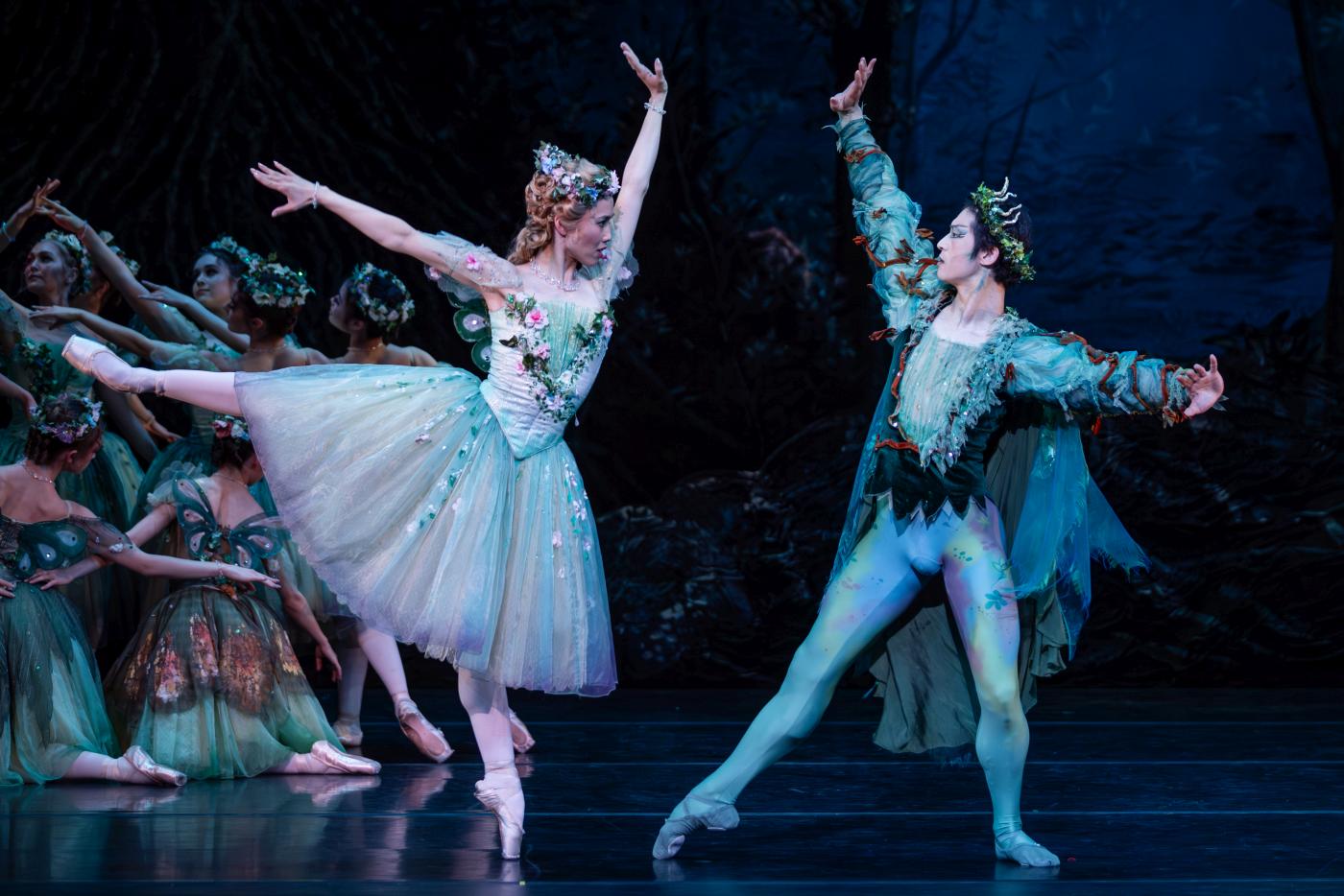 8. A.Kondo (Titania), C.Guo (Oberon), and ensemble, “The Dream” by F.Ashton, The Australian Ballet 2023 © D.Boud